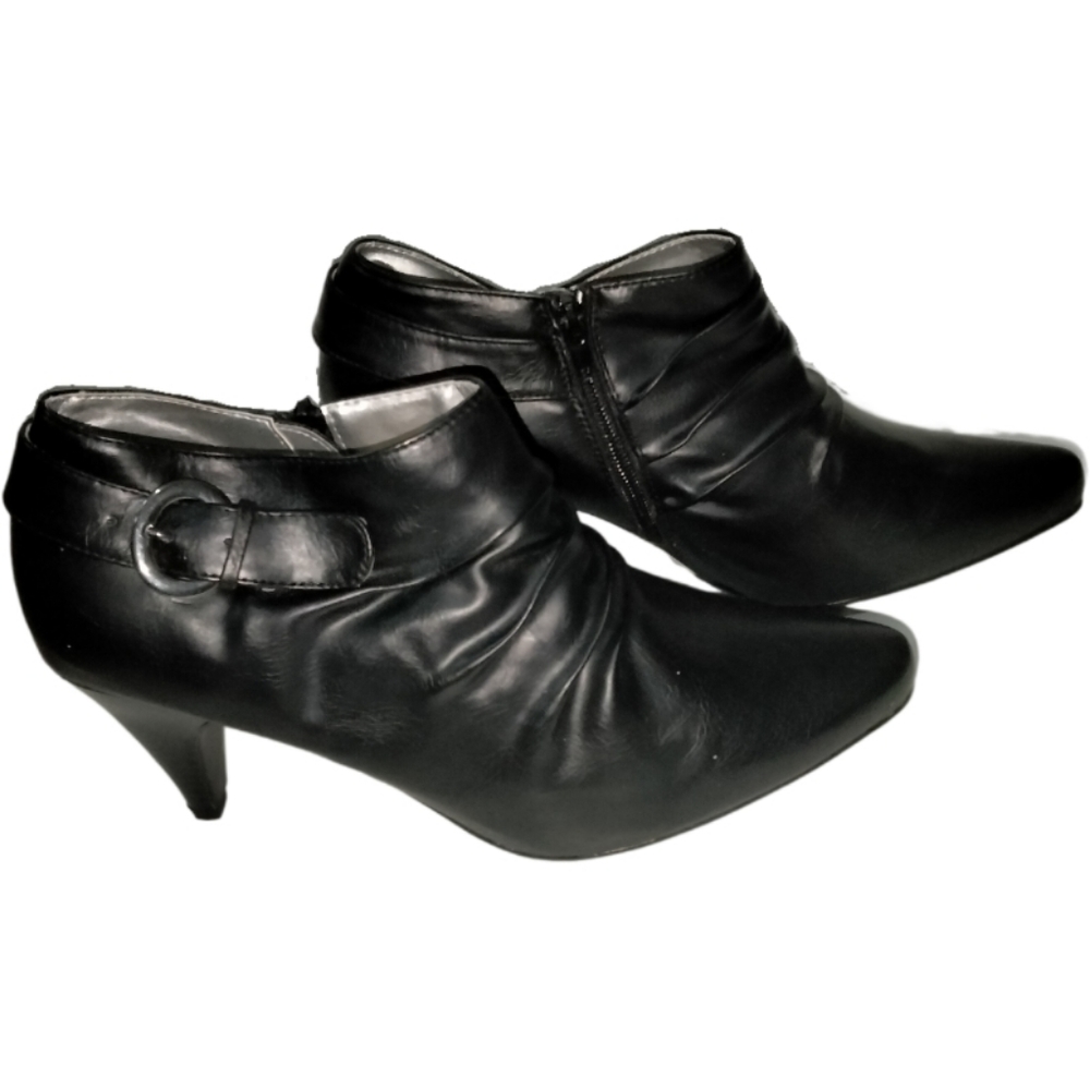 Black Slouchy Ankle Booties Ruched Pointed Toe Dress Boots